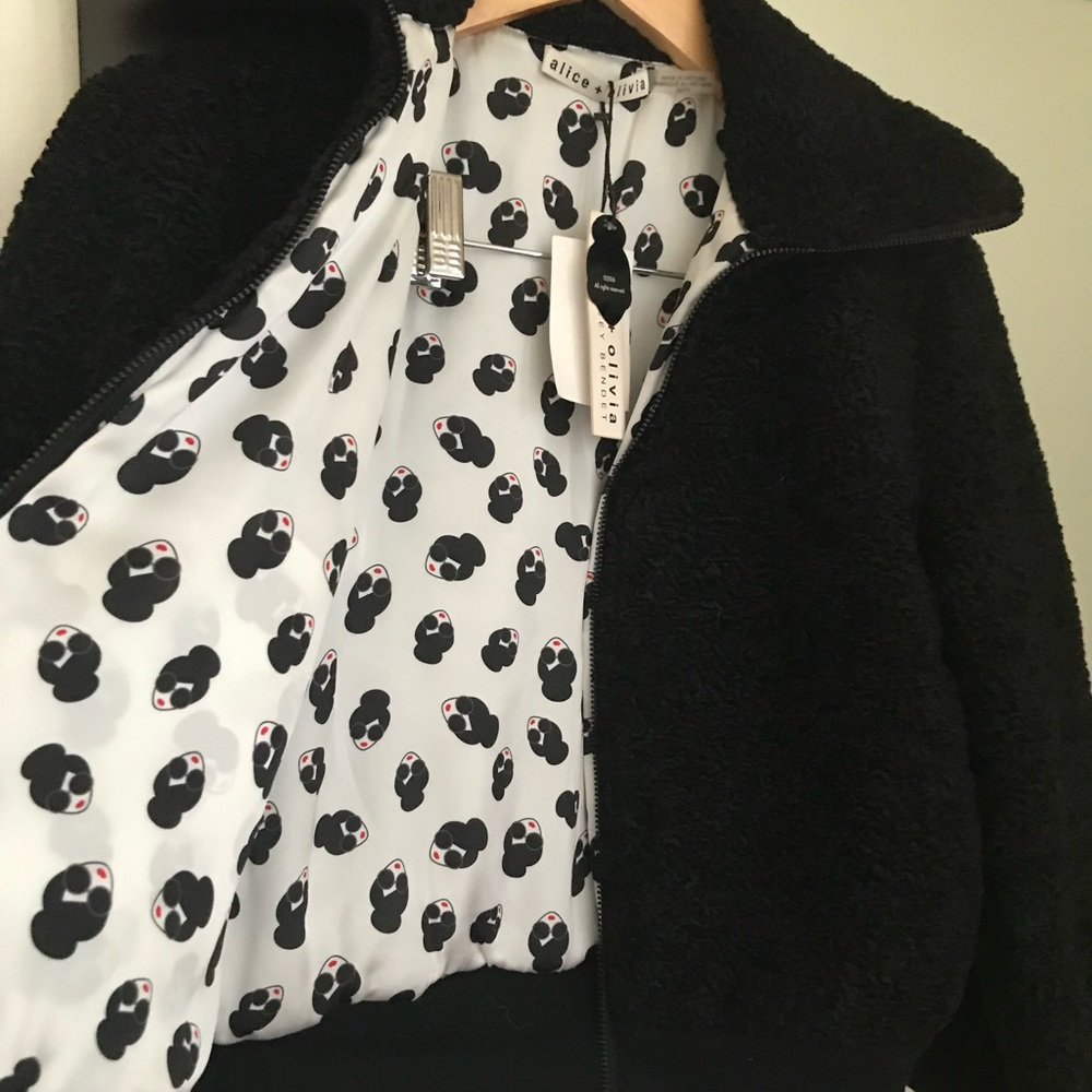 NWT Alice +Olivia Genova StaceFace Print Reversible Faux Fur Bomber Jacket XS - Picture 10 of 17
